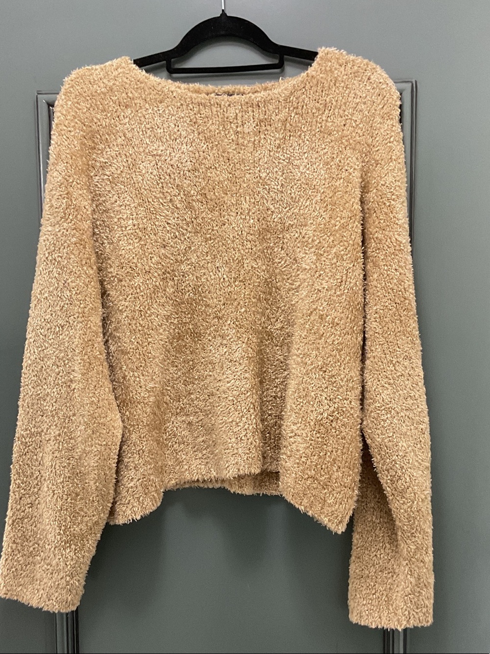 Sigrid Olsen Plush Crewneck Sweater in Camel Tan w/gold threads